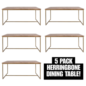 lot 26 image: 5 pack NEW IN BOX Hayden 72 Herringbone Rectangular Wood Dining Table  Office Desk  Natural Gold Finish, Solid Construction, Modern Design