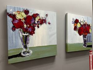 lot 58 image: Set of 2 Floral Canvas Paintings  24  24 Each