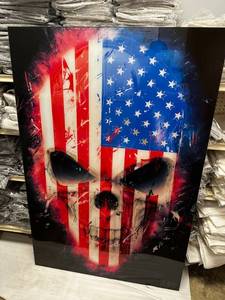 lot 66 image: Temp Glass w Foil  American Skull 60  40 Tempered Glass Wall Art