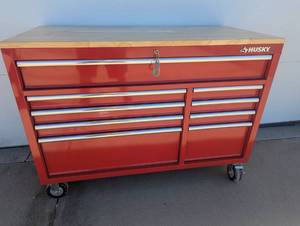 lot 12 image: Husky 52 in Mobile Workbench Tool Chest with Solid Work Top