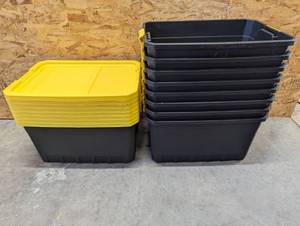 lot 164 image: Set of 19 Gallon Stacker Totes with Yellow Lids