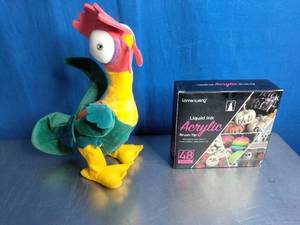 lot 25 image: Disney Moana Clucking Hei Hei Plush Character Toy from Moana, Polyester Fabricand 48-color set of Lanrenweng Liquid Ink Acrylic Brush Tip pens