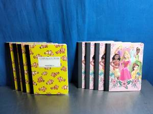 lot 37 image: 8 X Disney Princesses and Clownfish Composition Notebooks.