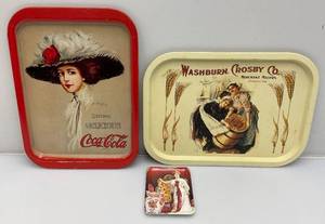 lot 72 image: Misc. Tin Serving Trays Including Coca-Cola ServingTip Trays And more