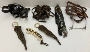 lot 79 image: Vintage Horse Bits, Leather And Celluloid Horse Tail Braid Wraps And More