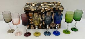 lot 87 image: MCM Twisted Stem Multi Colored Glasses In Original Box