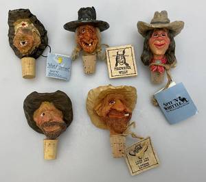 lot 97 image: 1990s Collectible CHRIS HAMMACK Spit N Whistle Miniature Resin Cowboy Head Bottle Stoppers