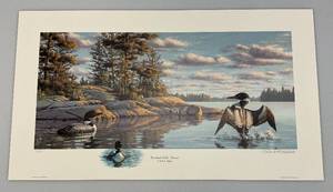 lot 107 image: Unframed  Pencil Signed Frank Mittlstadt Limited Edition Print 40155 Crooked Lake Loons 14 34 x 25 34 Overall Page Size