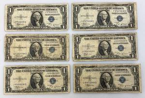 lot 153 image: 1935 B Silver Certificates 1 Dollar Blue Seal