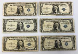 lot 158 image: 1935 E Silver Certificates 1 Dollar Blue Seal