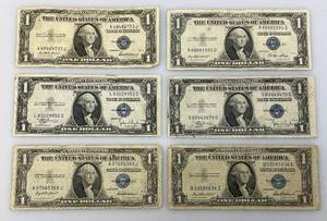 lot 160 image: 1935 E & F Silver Certificates 1 Dollar Blue Seal