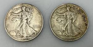 lot 184 image: 1944 90% Silver Walking Liberty Silver Half Dollars