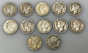 lot 186 image: Group Of misc. 90% Silver Mercury Dimes
