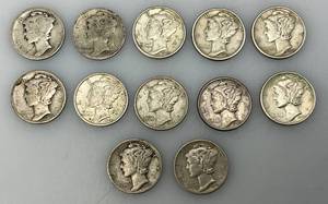 lot 187 image: Group Of misc. 90% Silver Mercury Dimes