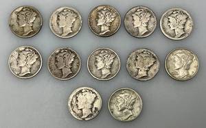lot 188 image: Group Of misc. 90% Silver Mercury Dimes