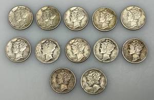 lot 190 image: Group Of misc. 90% Silver Mercury Dimes