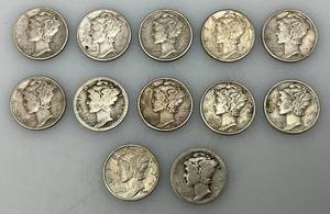 lot 191 image: Group Of misc. 90% Silver Mercury Dimes