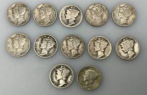 lot 192 image: Group Of misc. 90% Silver Mercury Dimes