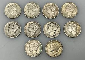 lot 193 image: Group Of misc. 90% Silver Mercury Dimes