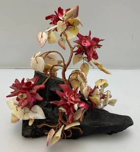 lot 208 image: Vintage Asian Chenese Bonsai Tree Made Of Coral And Shells With Copper 9 Tall