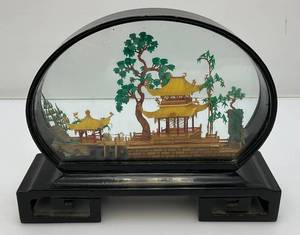 lot 214 image: Vintage Collectible Chinese Colored Corkwood Carved Diorama Display Ornament  8 x 6 14 H