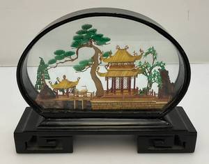 lot 215 image: Vintage Collectible Chinese Colored Corkwood Carved Diorama Display Ornament  8 x 6 14 H