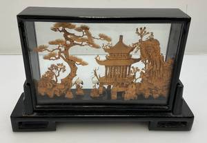 lot 217 image: Vintage Collectible Chinese Corkwood Carved Diorama Display Ornament 9 x 5 34 x 2 12