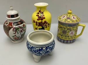 lot 219 image: Misc. Miniature Chinese Collectible Items (Small Chips On Rim Of Yellow Vase)