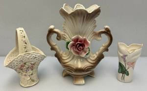 lot 223 image: Misc. Vintage Pottery Items Including Oriental Flower Shaped Vase And More