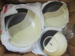 lot 780 image: Neutral tone stoneware plates and b...