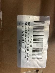 lot 19 image: 2 Pack 4 Ft Artificial Christmas Trees in Gold Urn (New, in Box)