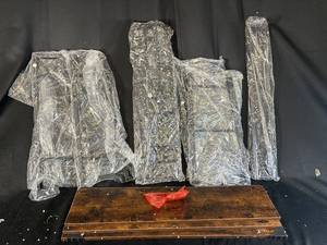 lot 45 image: Three-Tier Metal and Wood Bunk Bed Frame (Unassembled)