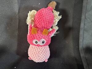lot 46 image: Plush Pink Animal Dog Toy with Rope Tail