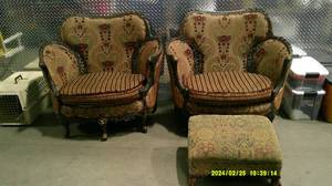 lot 53 image: Victorian Styled Rose Themed Chairs & Ottoman