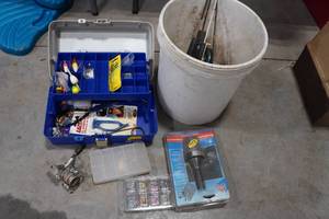lot 49 image: Tackle Boxes with Assorted Lures and Fishing Poles