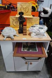 lot 203 image: Cabinet with Assorted Home Dcor