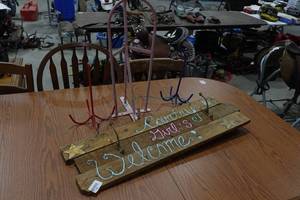 lot 245 image: Wooden Sign with Hooks