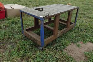 lot 327 image: Industrial Rolling Cart with Wood Inserts