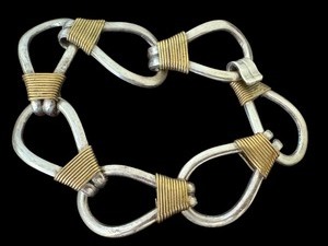 lot 12D image: Mexican Sterling Silver and Brass Link Bracelet