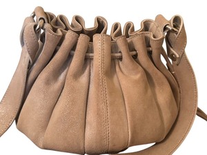 lot 21D image: UL - Donald J Pliner Taupe Suede Drawstring Shoulder Bag