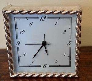 lot 46D image: ULC - Pottery Barn Square Table Clock with Braided Metal Frame