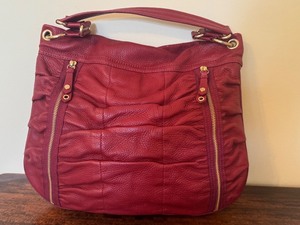 lot 50D image: UL - Cole Haan Red Ruched Leather Hobo Handbag