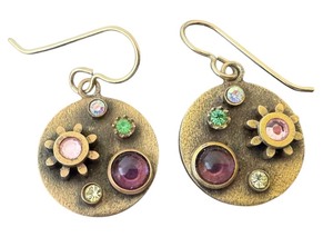 lot 52D image: UL - Patricia Locke Signed Mixed Stone Brass Drop Earrings