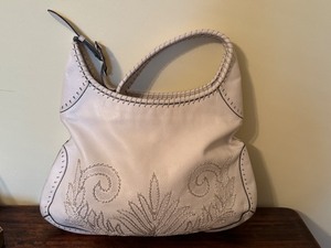 lot 61D image: UL - Cole Haan White Leather Shoulder Bag with Embroidered Detail
