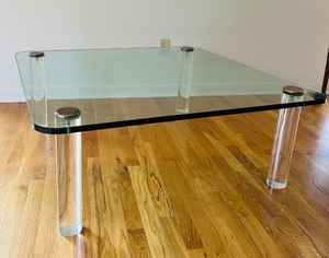 lot 18C image: FR - Modern Glass Coffee Table with Acrylic Legs