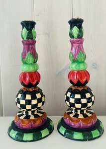 lot 39C image: SR - Set of 2 Decorative 12-Inch Hand-Painted Ceramic Candlesticks