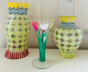 lot 42C image: SRLR - Set of 3 Hand Painted Glass Vases, Tracy Porter Signed