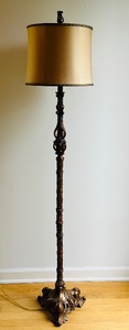 lot 52C image: LR - Ornate Antique-Style Floor Lamp with 59 Inch Height and Fabric Shade
