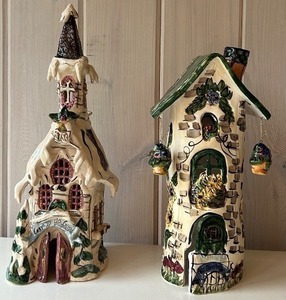 lot 61C image: SR - Set of 2 Decorative Ceramic Village Houses, 14 inch Tall