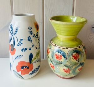 lot 71C image: ST - Pair of 8 Inch Decorative Vases, Hand Painted and Studio Pottery